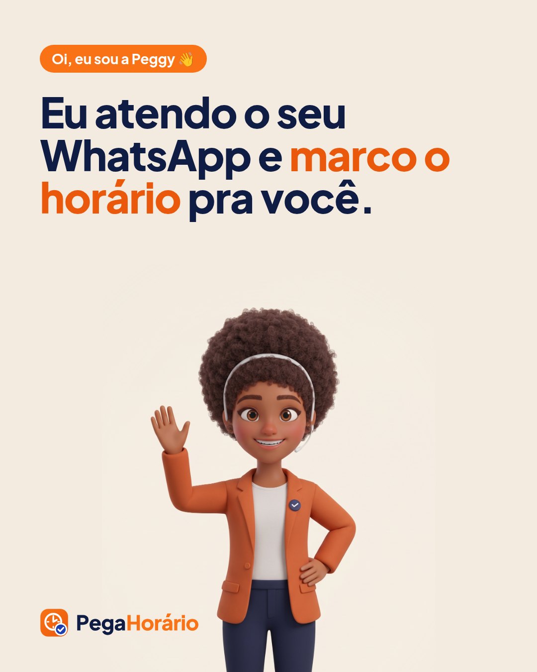 Exemplo de post do Instagram com a Peggy acenando