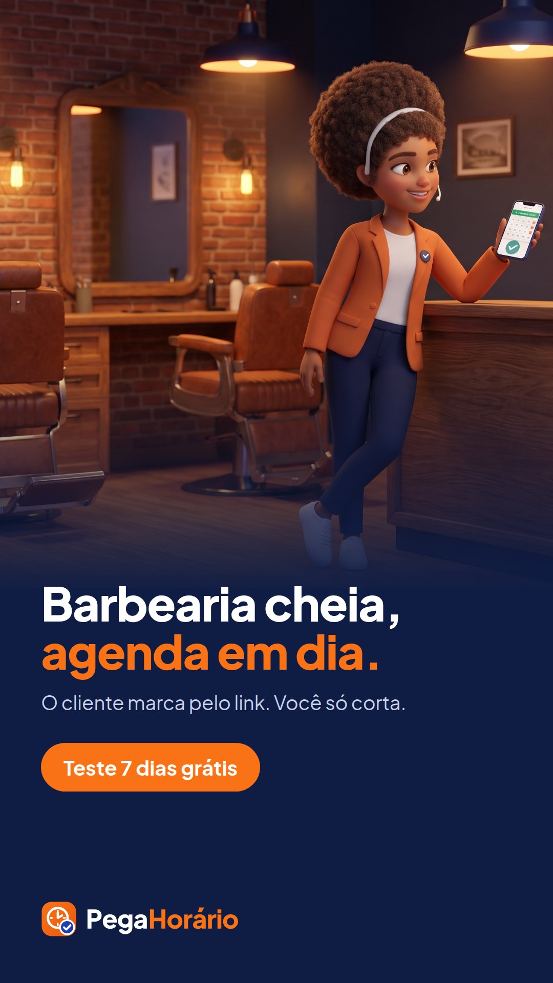 Exemplo de Status do WhatsApp com a Peggy na barbearia